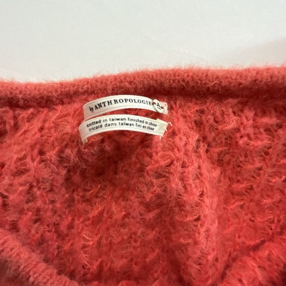 Anthropologie Ruffled Collar Knit Sweater Coral Red Textured Cute Top Y2K‎ - Picture 3 of 9
